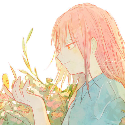 Illustration of girl surrounded by strawflowers