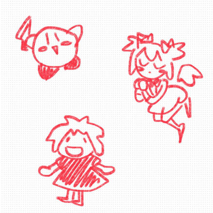 Sketches of kirby, madoka and ponyo