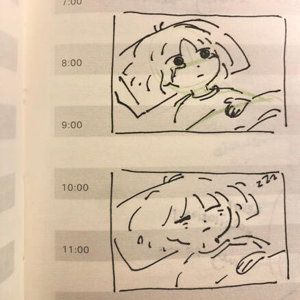 Sketch of person falling asleep crying